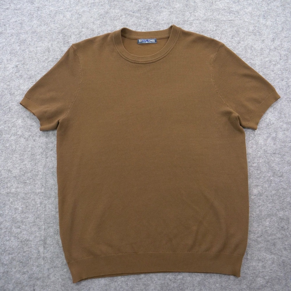 PJ Paul Jones Shirt Mens Extra Large Brown Knit Crew Neck Short Sleeve
